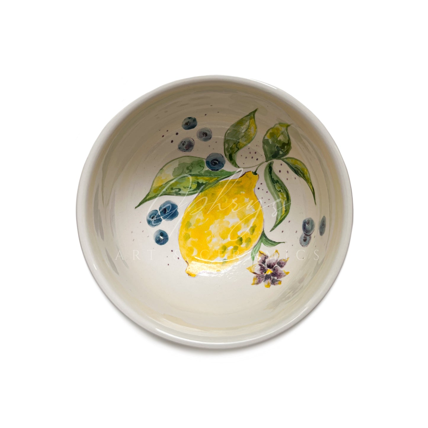 Decorative Handmade Ceramic Bowl with Lemon Art